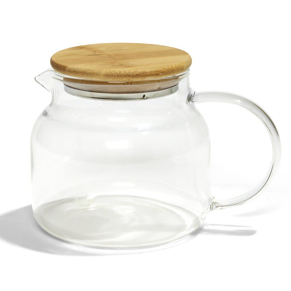 Théière transparente 640ml couvercle en bois