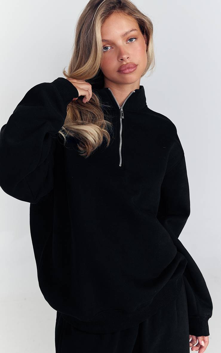 Noir Sweat-shirt À Fermeture Éclair Quart