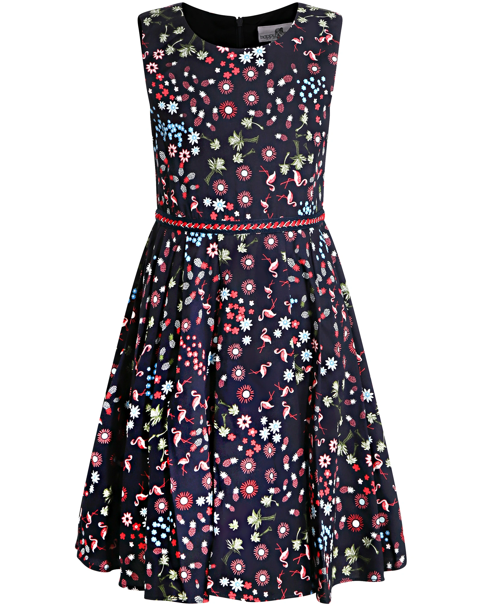 Kleid FLAMINGOS, PALMS & FLOWERS ärmellos in navy