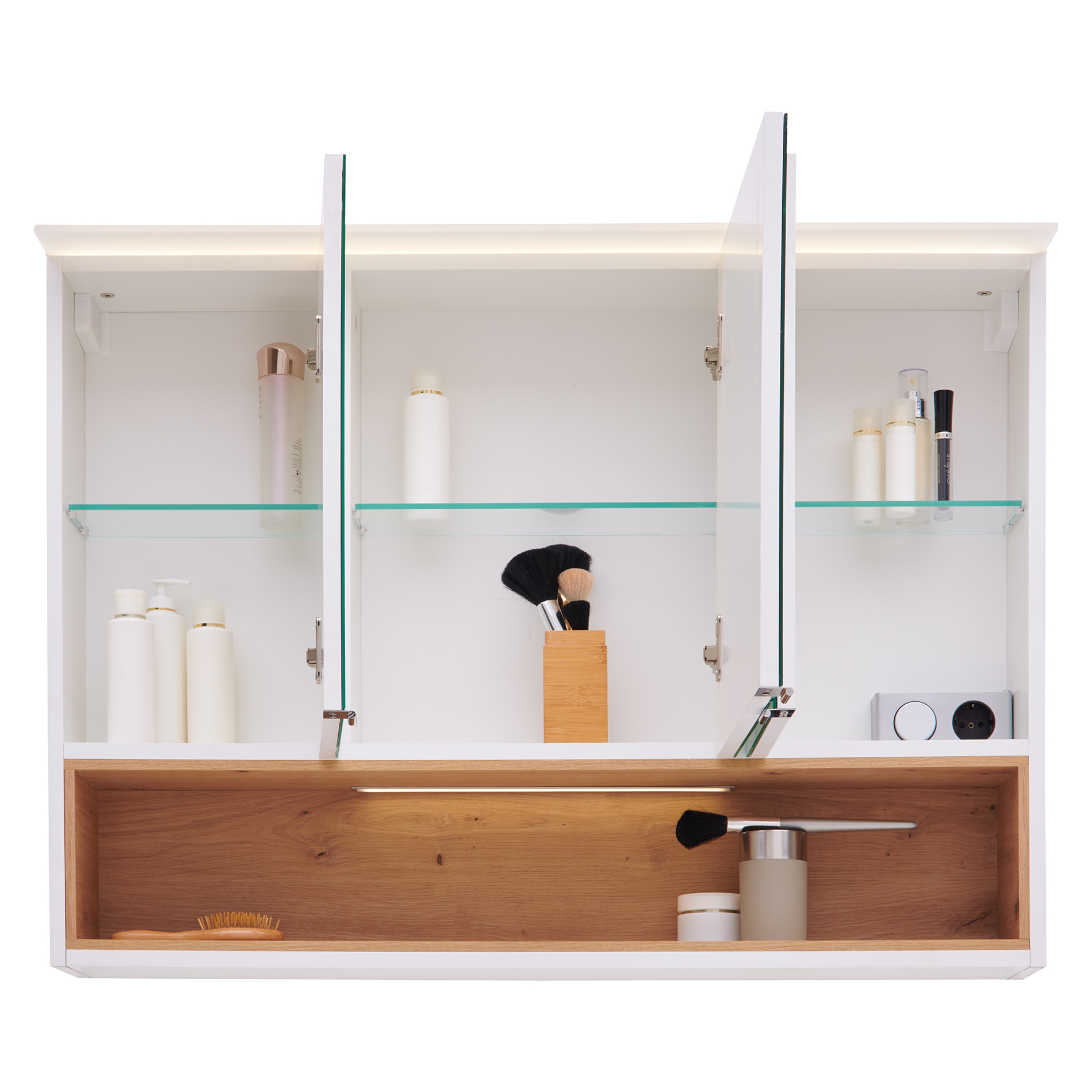 Spiegelschrank - weiß - Artisan Eiche - mit LED-Beleuchtung - 100 cm