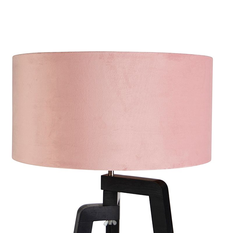 Vloerlamp tripod zwart met roze kap en goud 50 cm - Puros