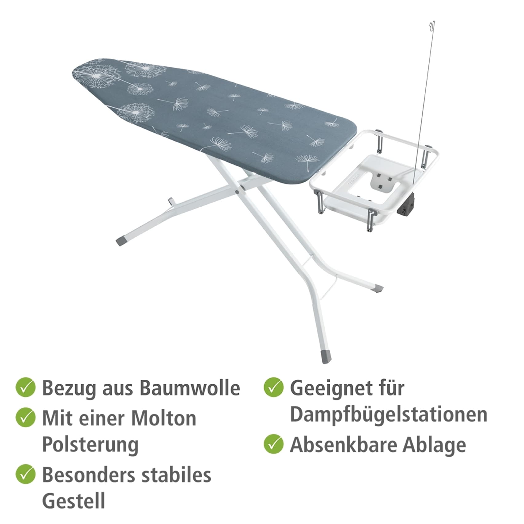 WENKO Bügelbrett »Modell Professional« Bügelfläche 130 cmx48 cm höhenverstellbarer Bügeltisch mit Kabelführung und Steckdose