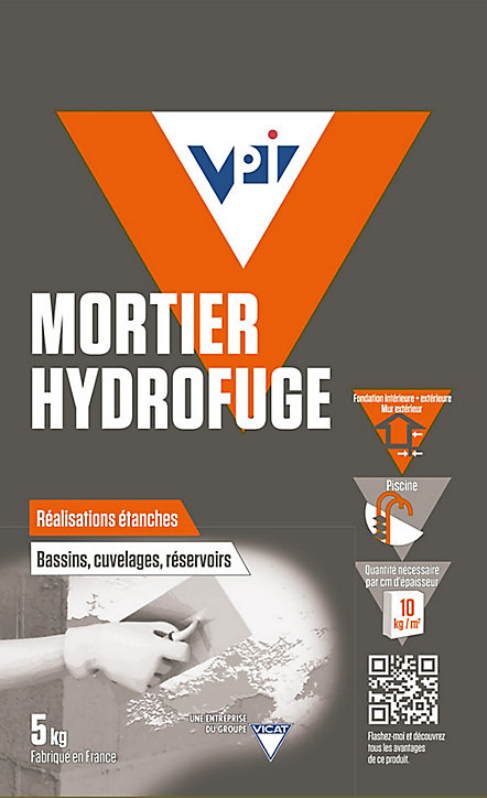 Mortier hydrofuge VPI 5kg pour bassins, cuvelages, réservoirs