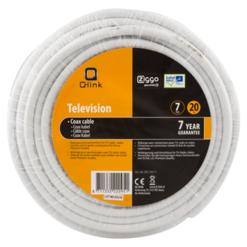 Q-Link coax kabel 20 meter wit kabelkeur