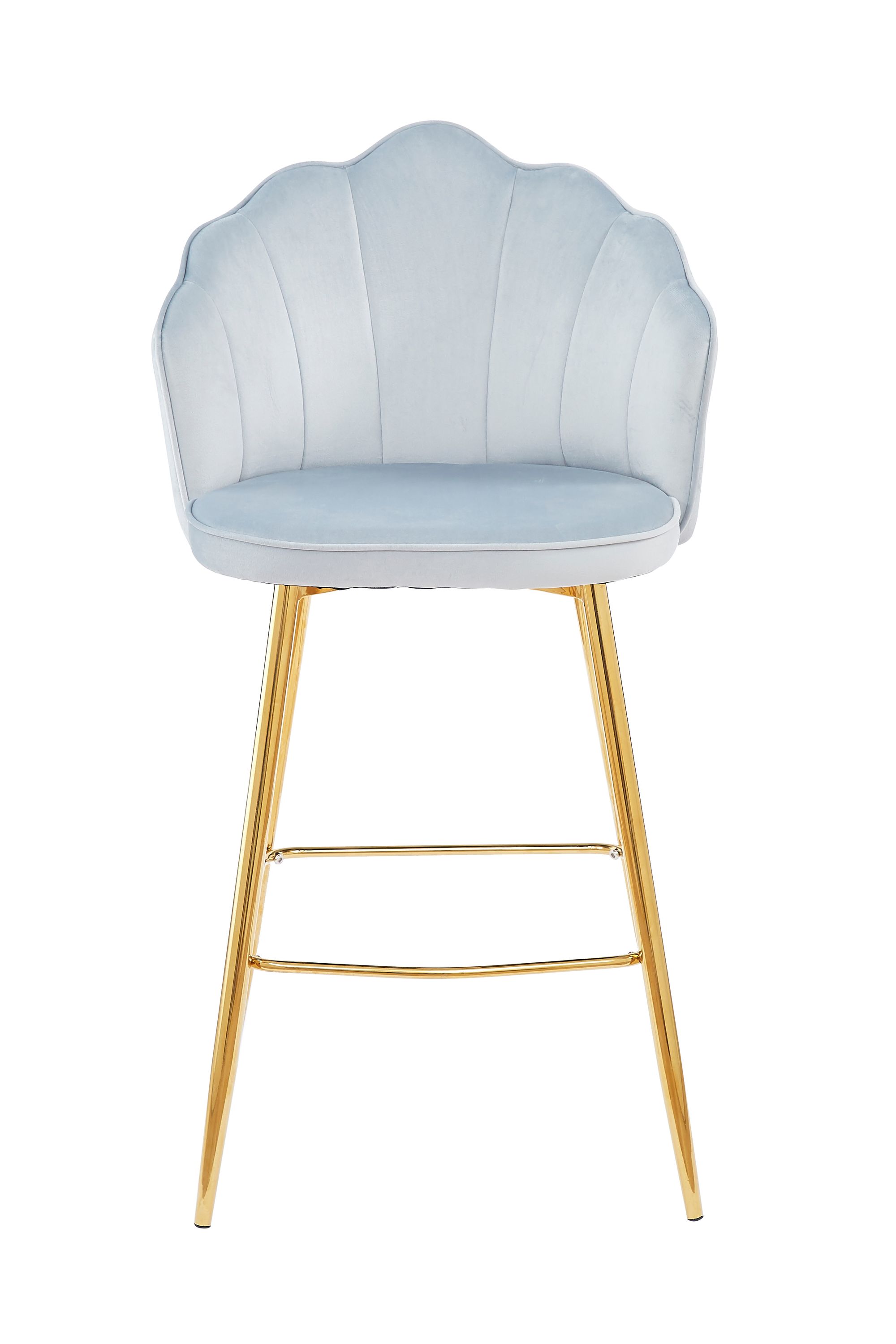 Barhocker Muscheldesign 2er Set aus Samt Hellgrau Tresen Hocker Sitzhocker