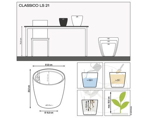 Lechuza Classico LS bloempot Ø 21 x H 20 cm rood incl. zelfbewateringssysteem, plantenbak, substraat en waterniveau-indicator