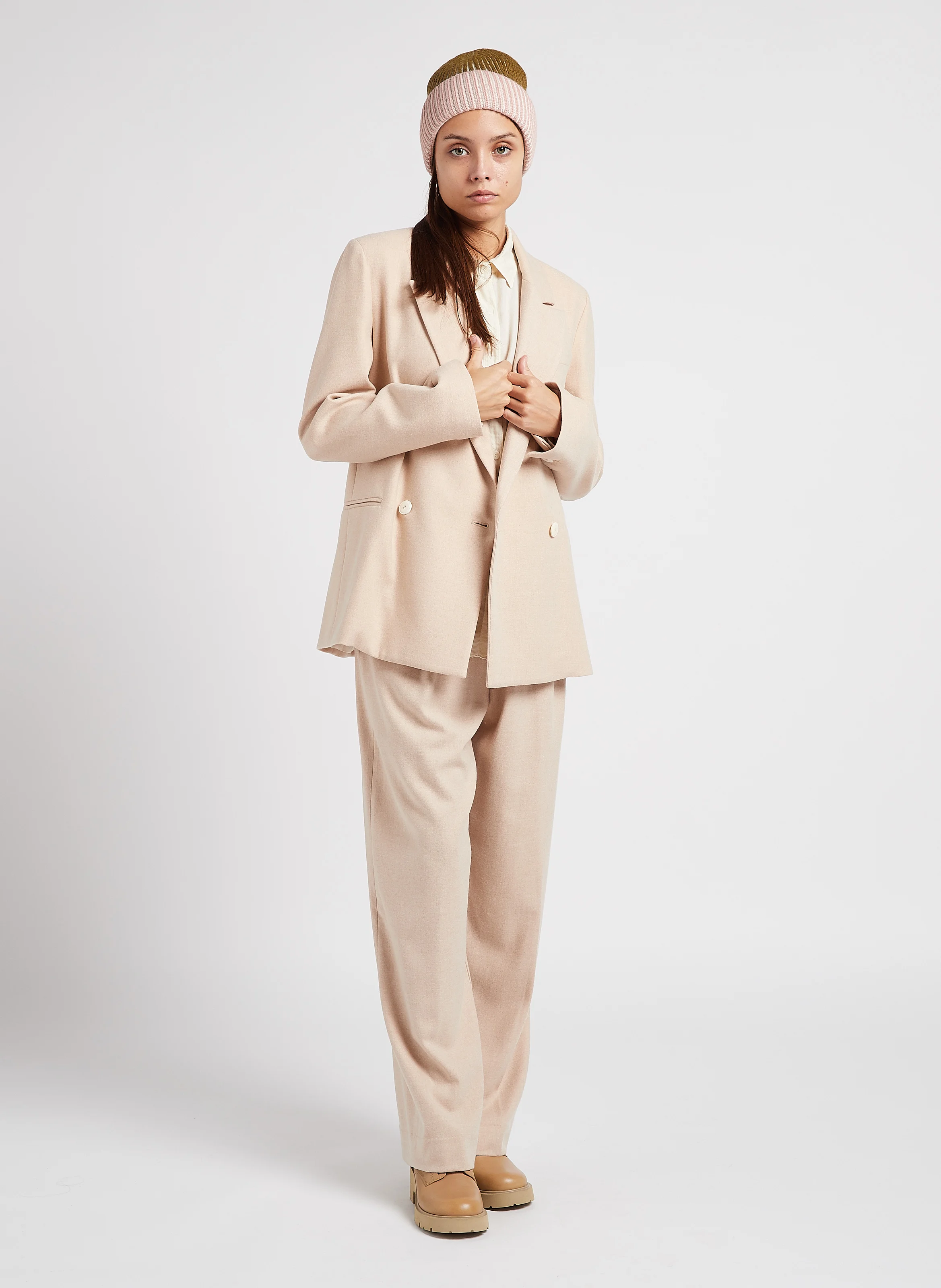 Veste droite col tailleur | Beige