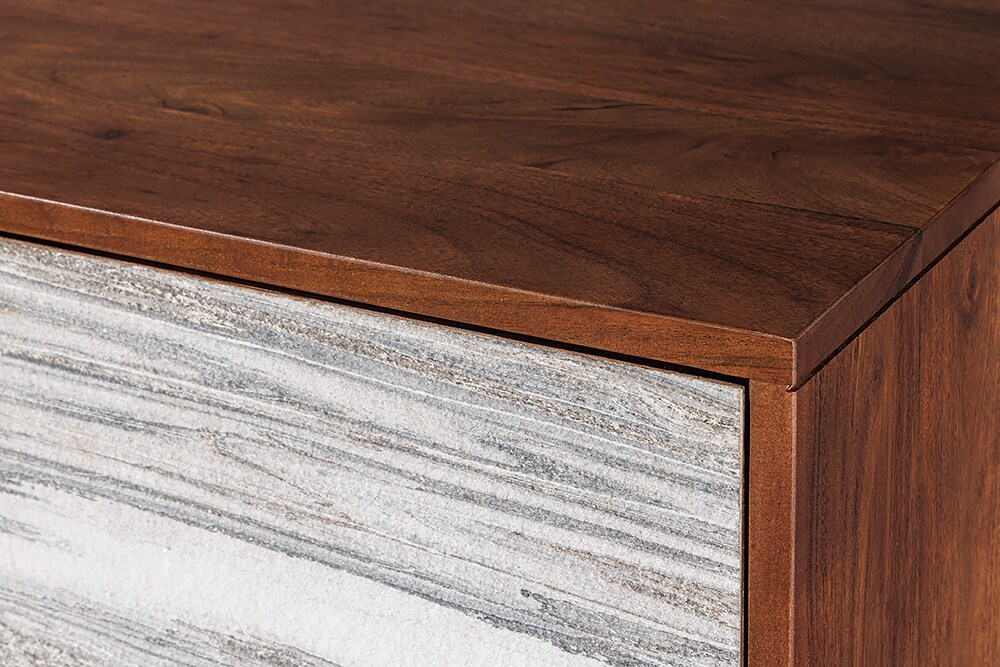 riess-ambiente Highboard MOUNTAIN SOUL - 120cm echter Naturstein weiß Akazie Schrank Marmor-Design Massivholz
