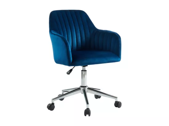 Chaise de bureau - Velours - Bleu - Hauteur réglable - ELEANA