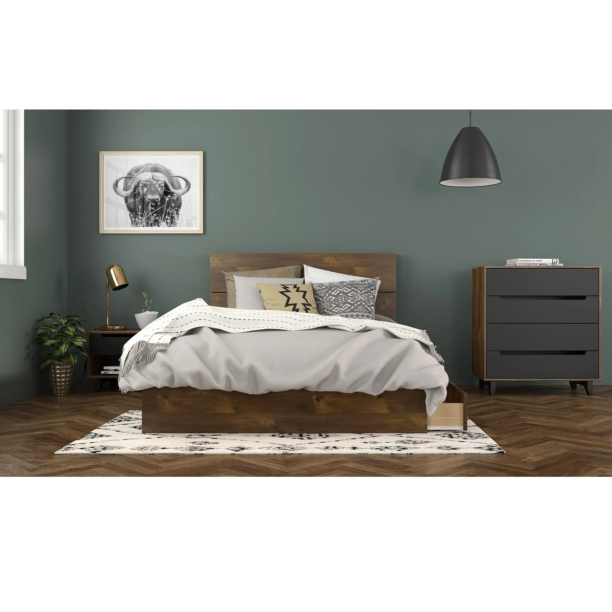 Nexera Bureau 4 Tiroirs Aston - Truffe et Noir