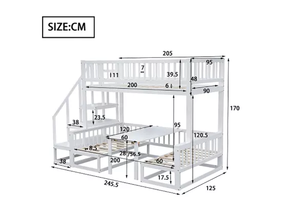Lit superposé peu encombrant avec escalier table réglable canapé en bois blanc Lit cabane 90x200cm