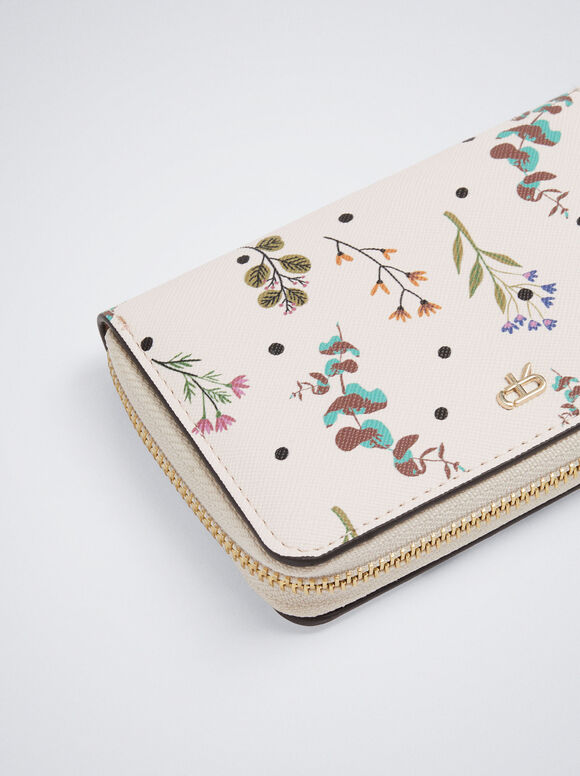 Carteira com estampa floral - Bege