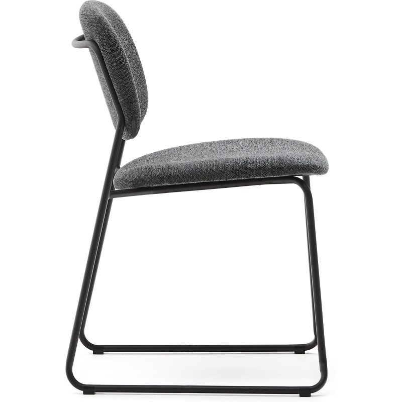 Chaise empilable Meli en chenille grise et pieds en métal gris