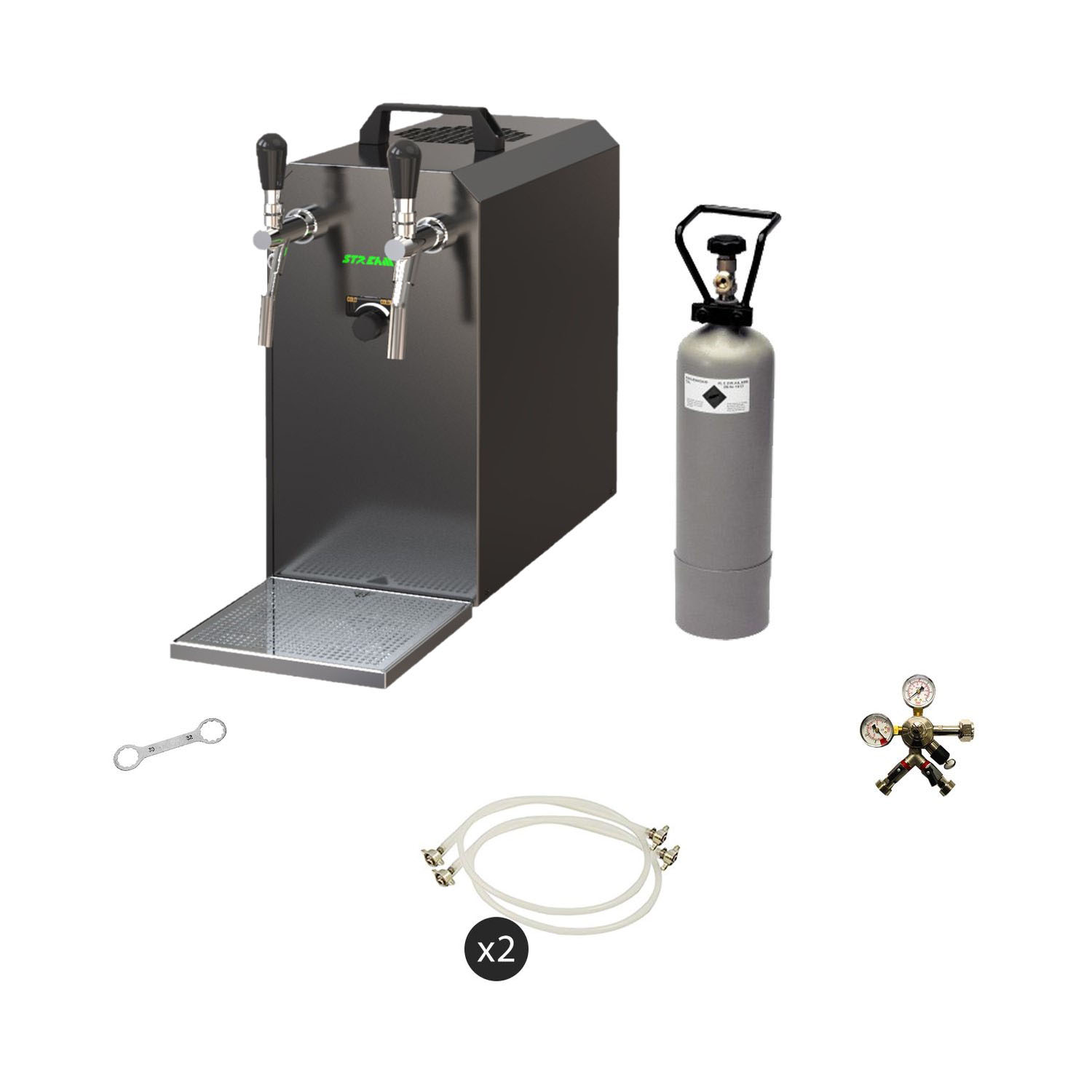 Komplett Set - Zapfanlage STREAM 50 Bierkoffer, Bierzapfanlage, Durchlaufkühler 2-leitig Trockenkühler, bis zu 55 Liter/h - BLACK EDITION, Zapfkopf:ohne,Zapfkopf 2:5 Liter Adapter