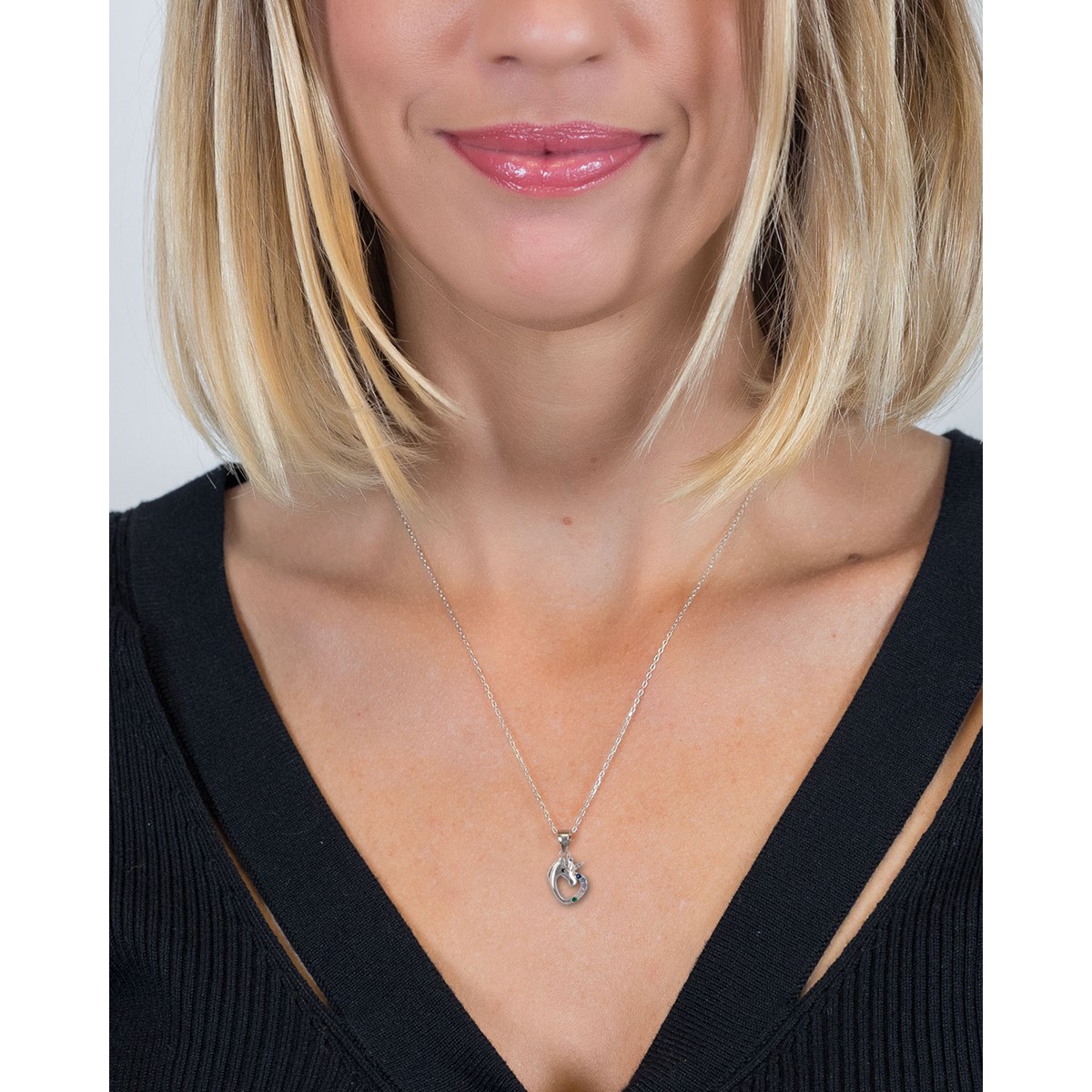 Pendentif argent rhodié avec cz forme licorne