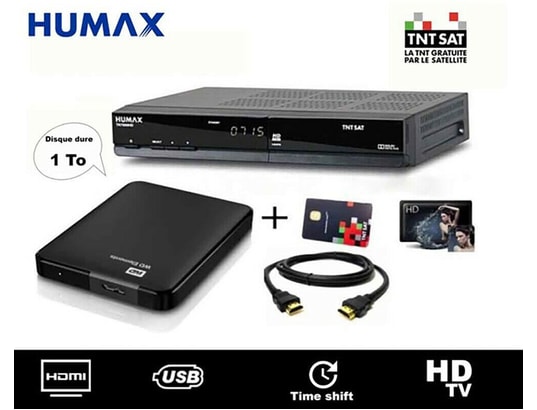 HUMAX - Décodeur satellite TNT HD Pack decodeur tntsat tn 7000 hd pvr + disque dur 1to