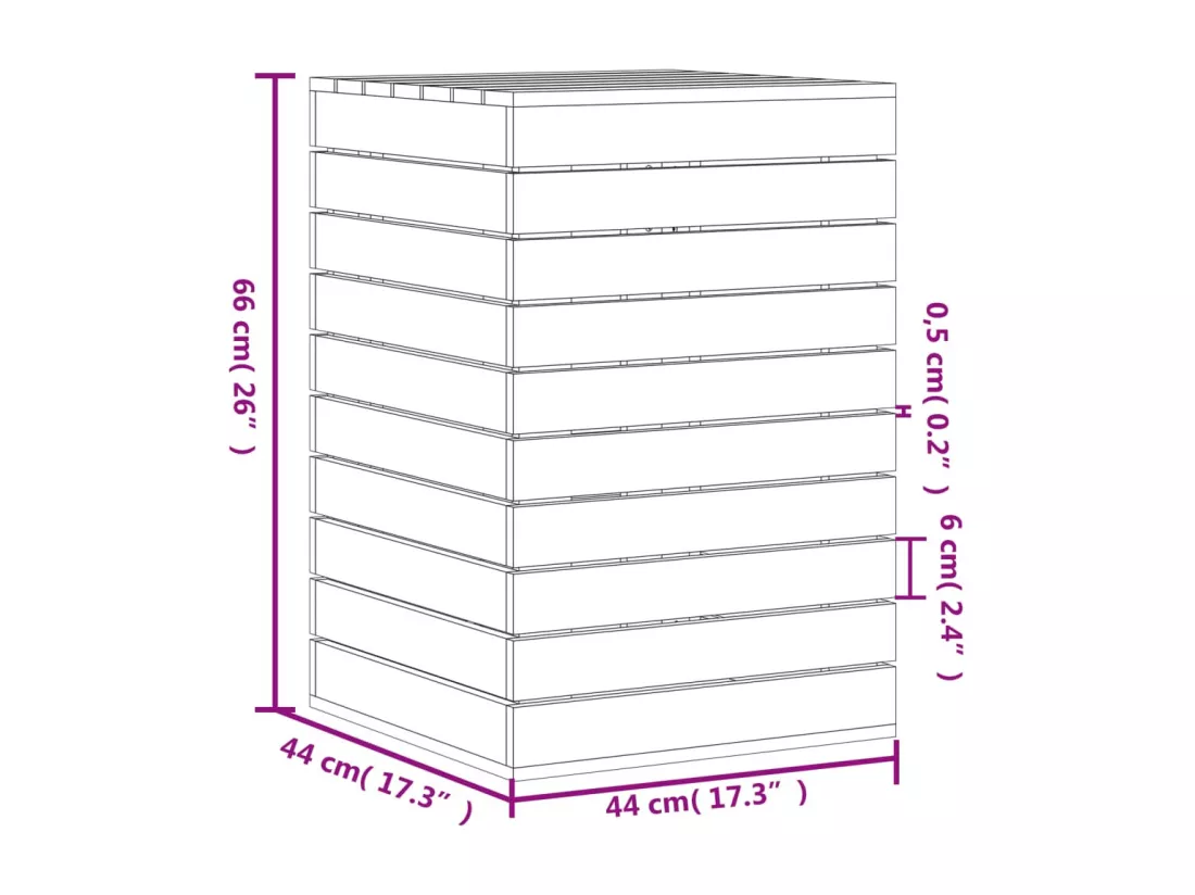 Panier à linge 44x44x66 bois massif de pin