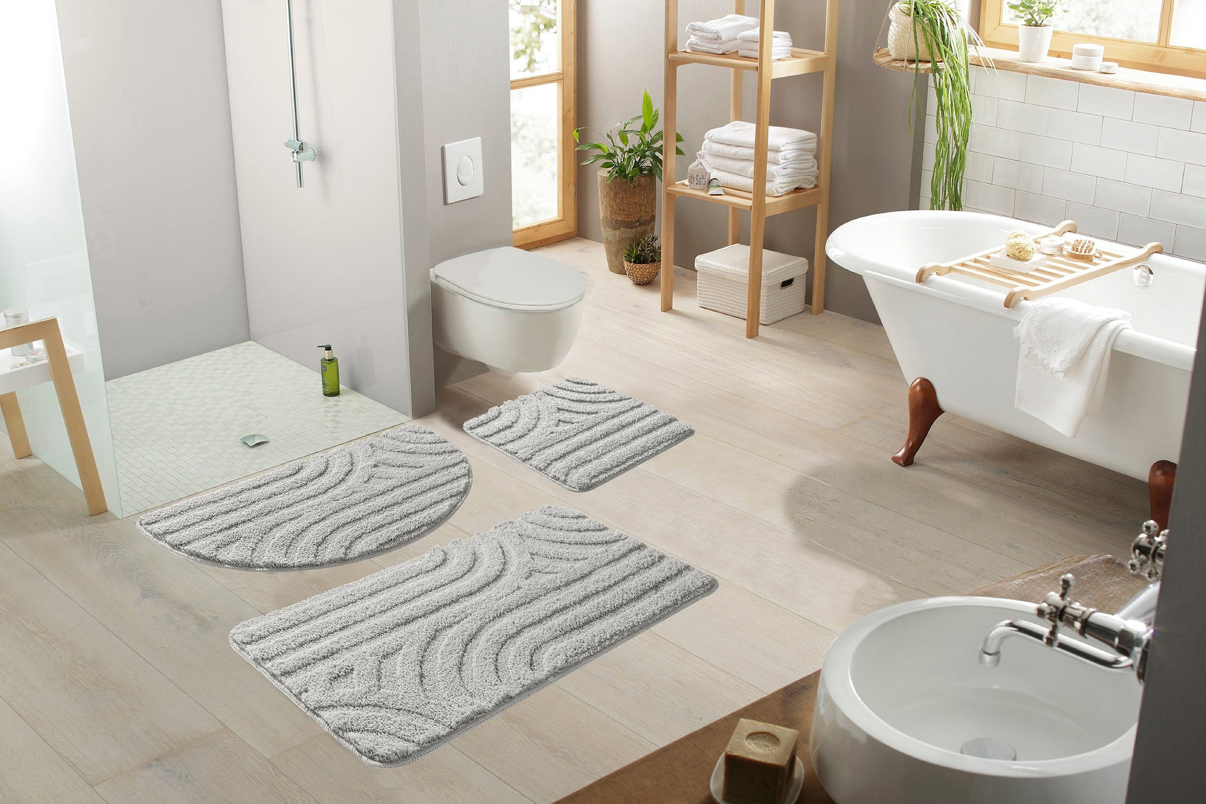my home Badematte »Sanremo Scandi, Badvorleger, Badezimmer Teppich, Duschvorleger« Höhe 20 mm rutschhemmend beschichtet strapazierfähig Badteppich, Uni Farben, Hoch-Tief-Effekt, modernes Muster, Boho