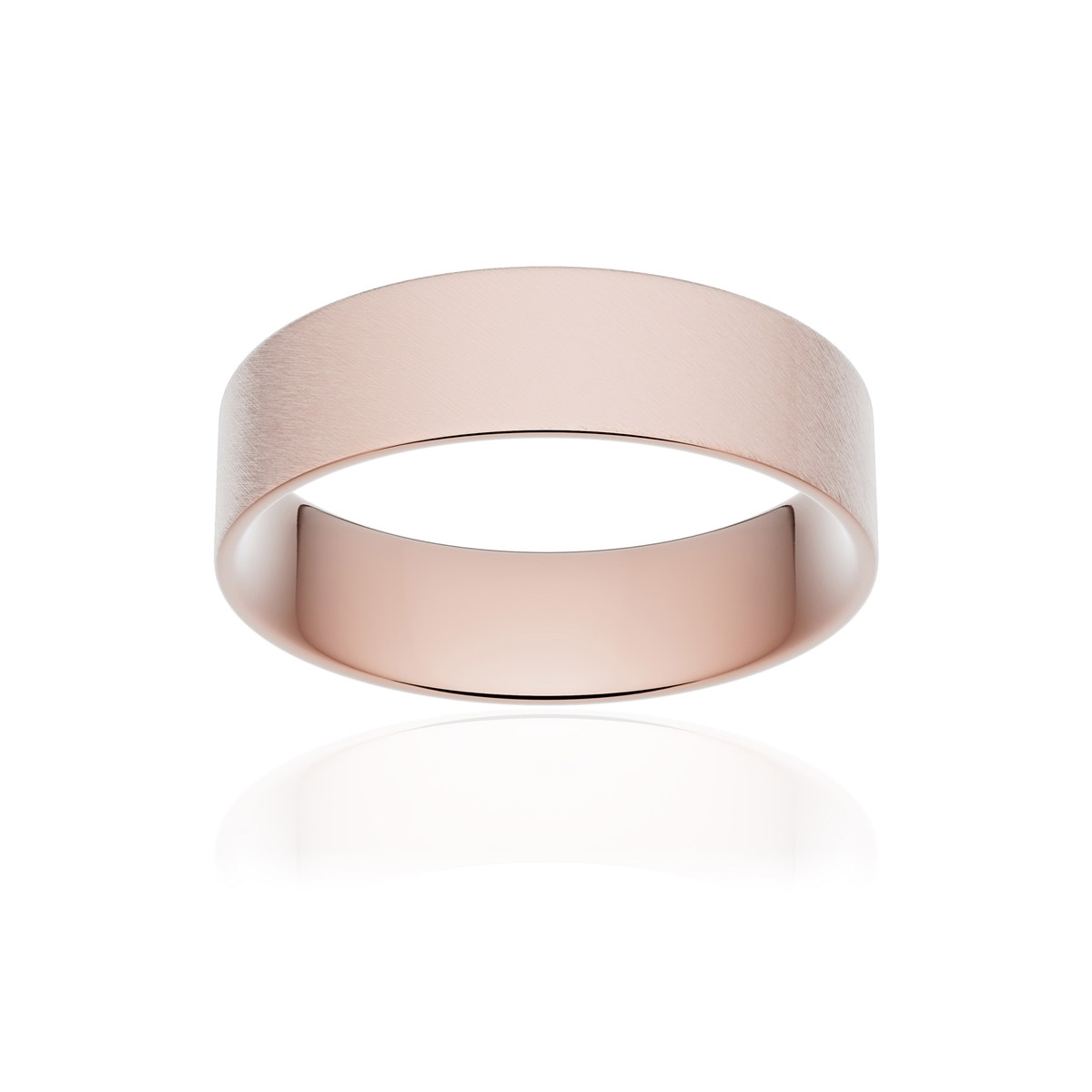 Alliance or 750 rose givré ruban plat confort 5,5mm