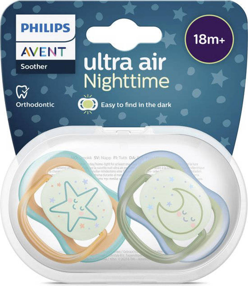 Schattige spenen met glow in the darkfopspeen 18M+ 2 stuks SCF376/23