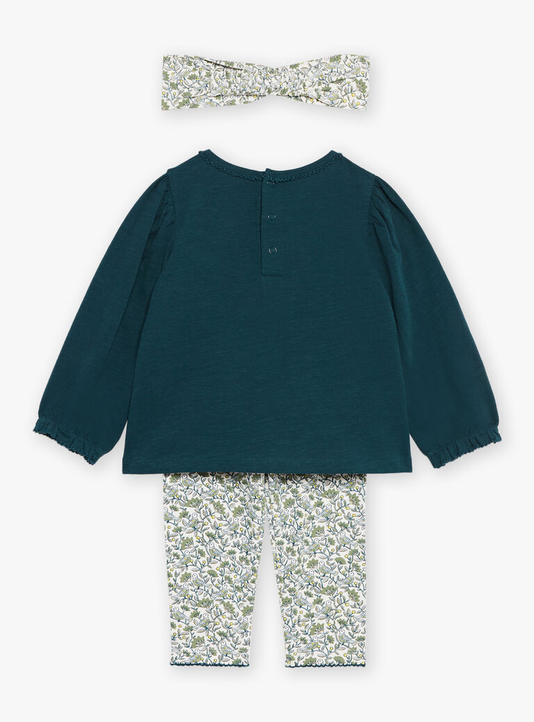 Ensemble T-shirt, legging et bandeau vert émeraude et écru en jersey
