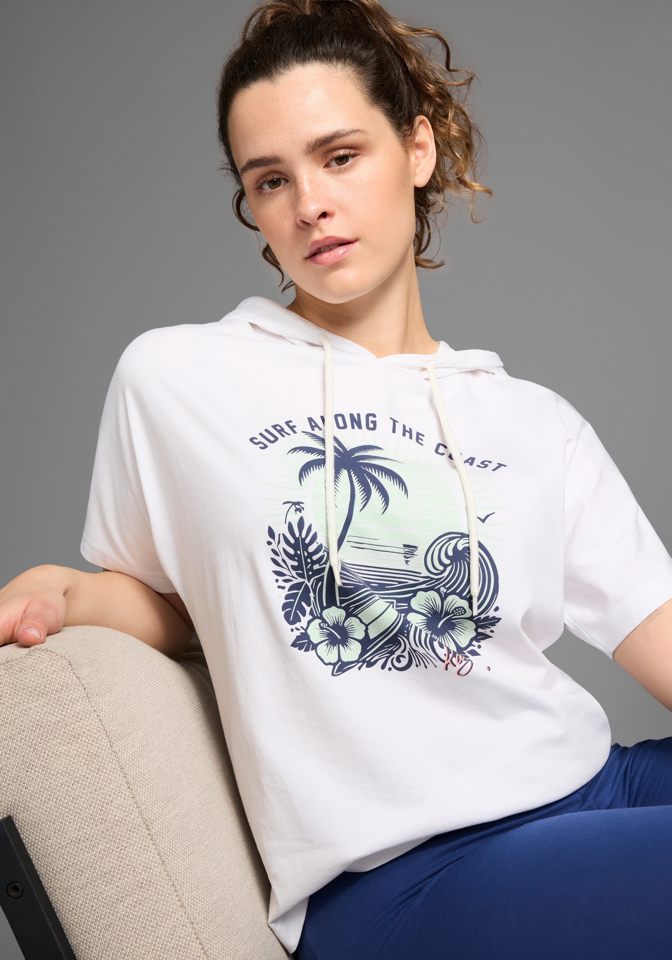 KangaROOS Kapuzenshirt , lässig geschnitten mit Frontdruck, grosse Grössen