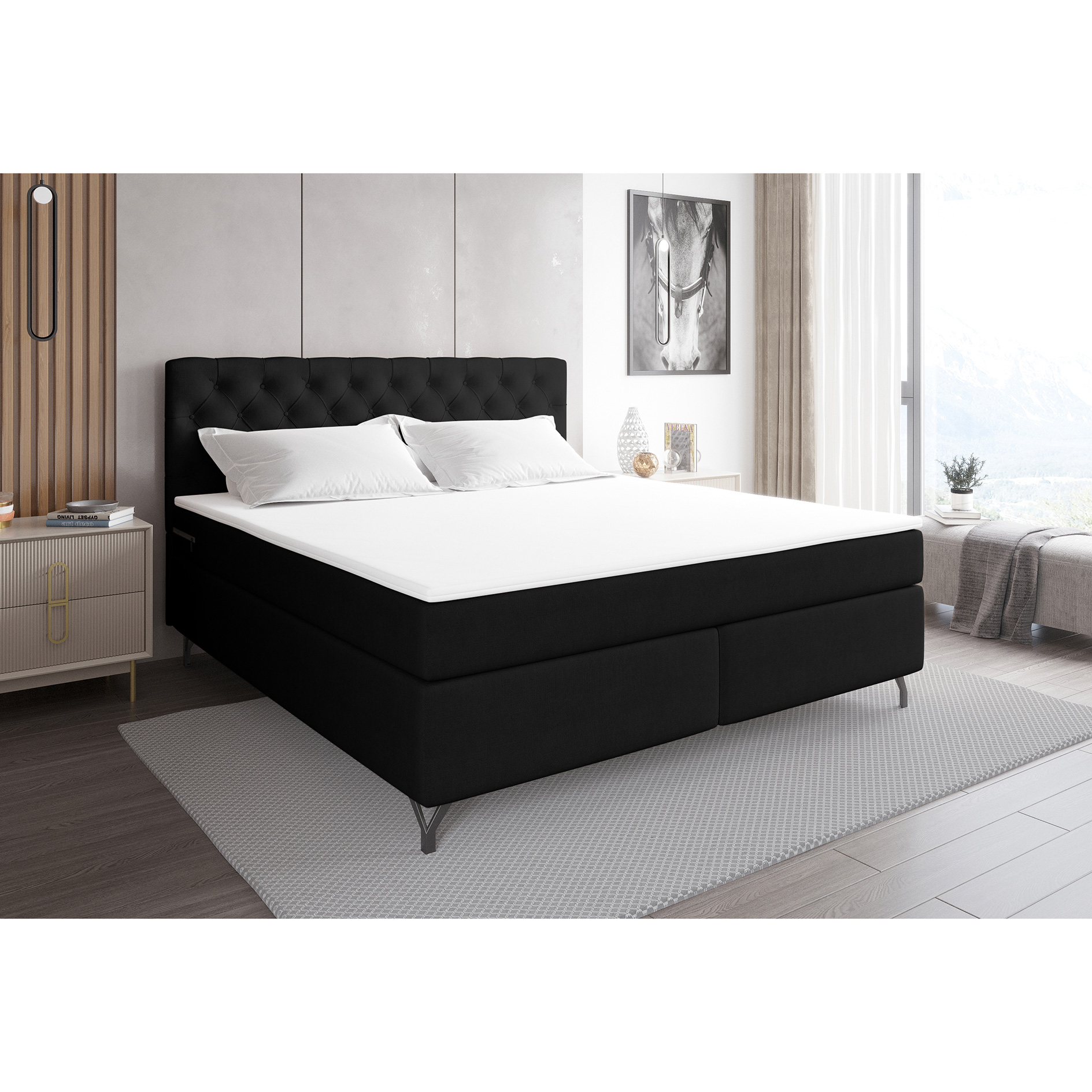 Boxspringbett - schwarz - inklusive Topper - 180x200 cm