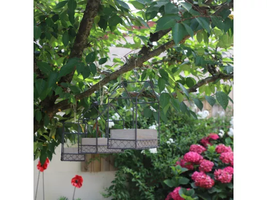 Jardinière extérieure pot fleurs jardin bois métal marron 21x12x24.5cm