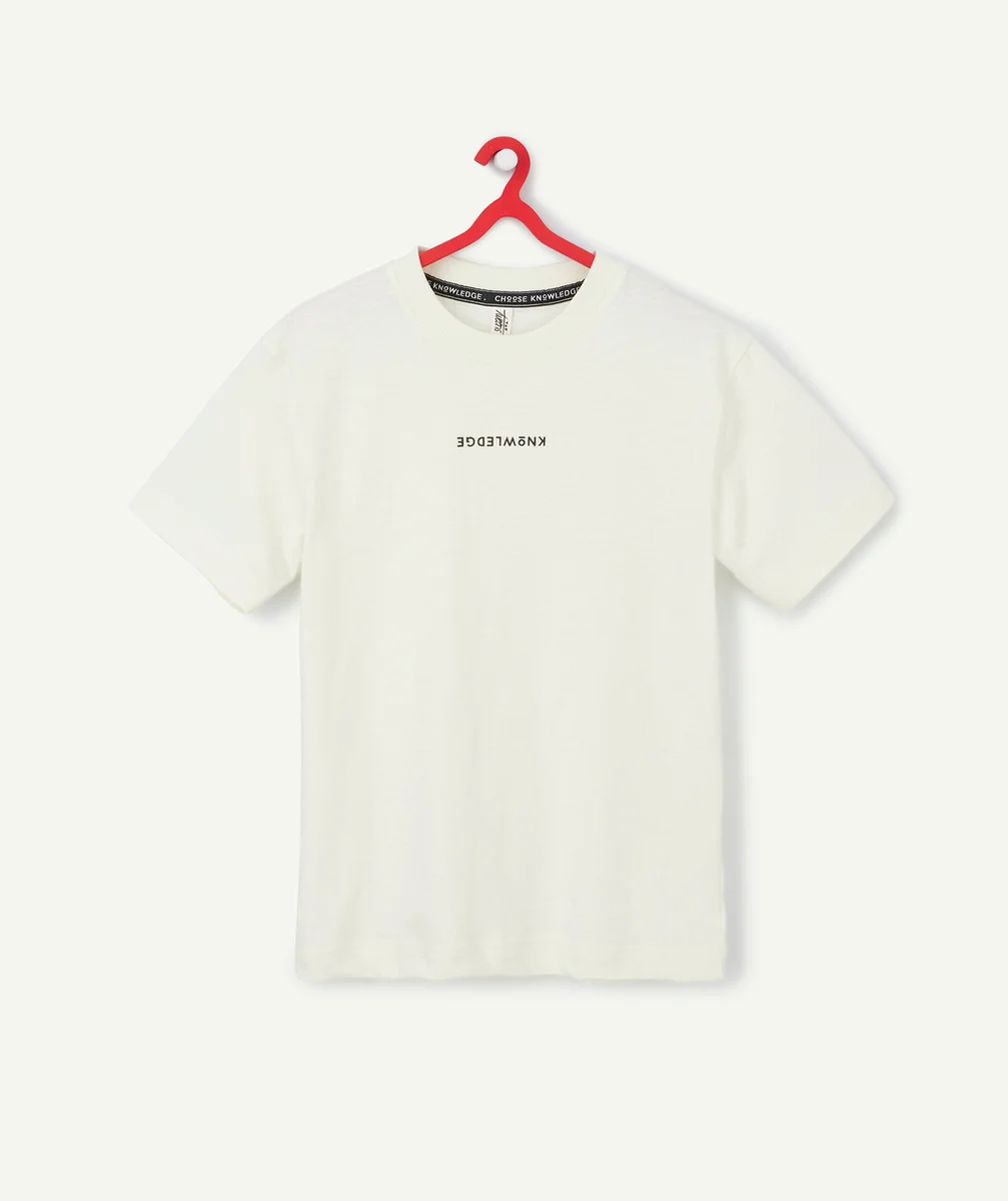T-SHIRT GARÇON EN COTON ÉCRU AVEC MESSAGE EN RELIEF