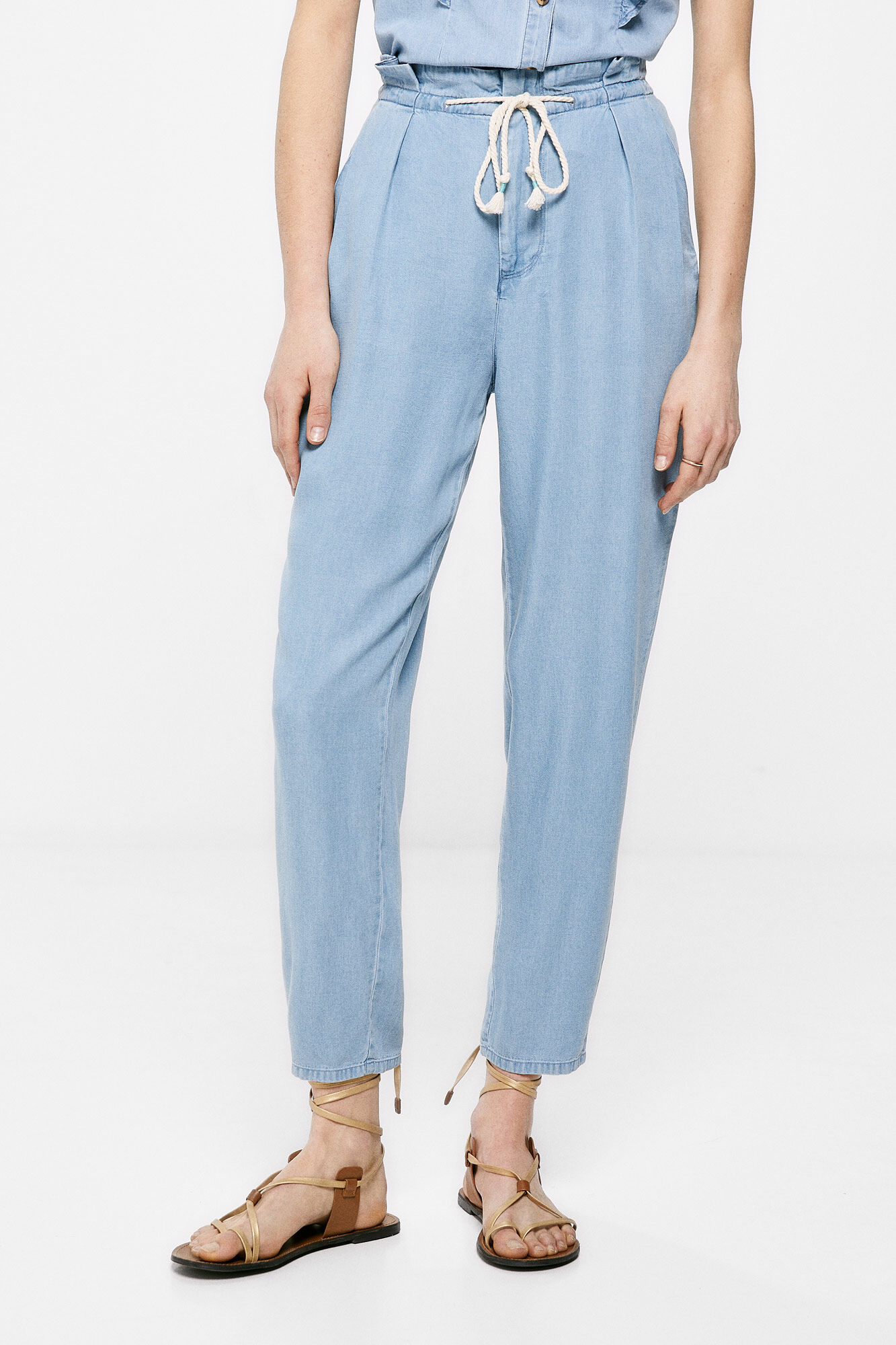 Calça Paperbag Tencel - Azul Médio