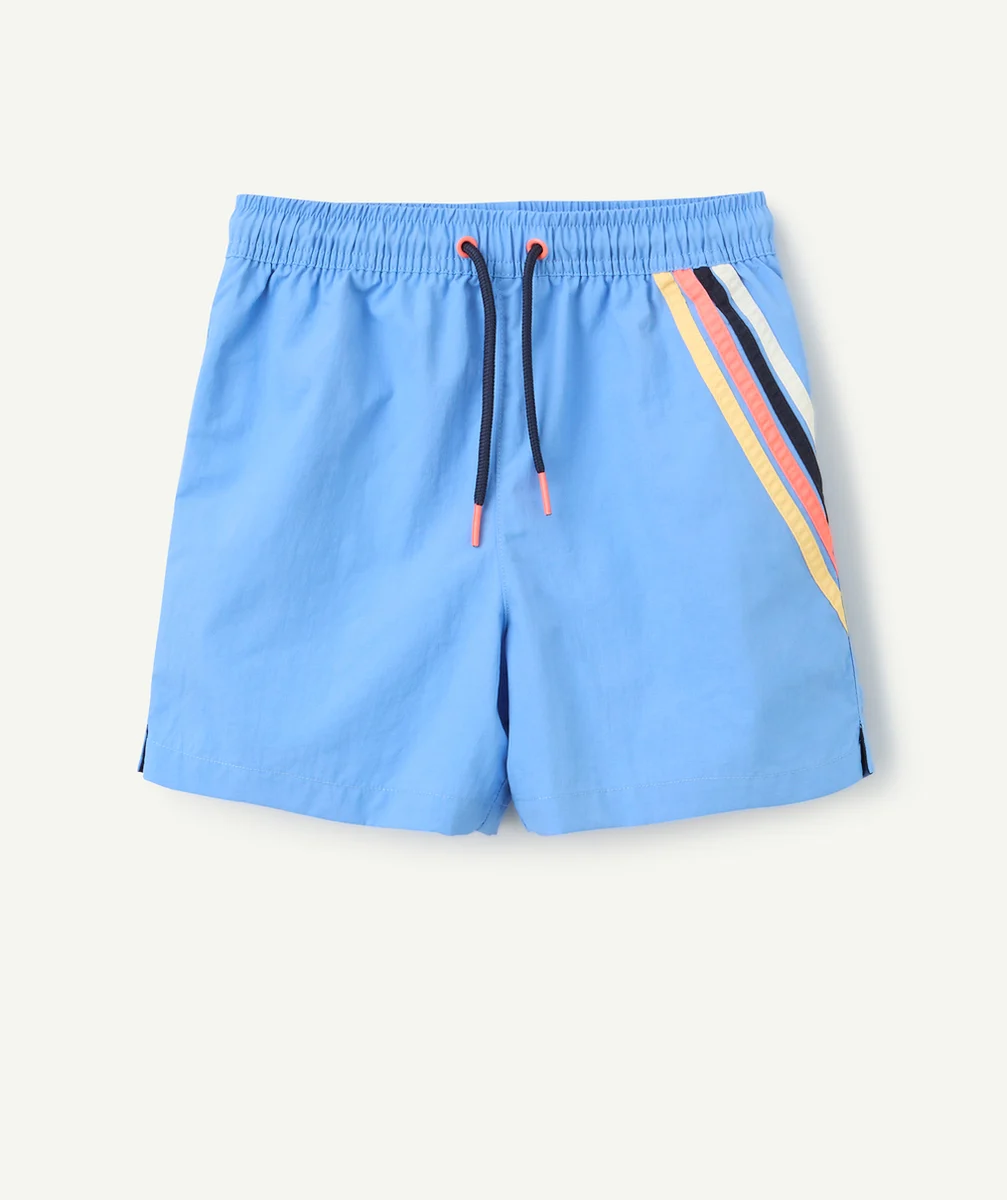 short de bain garçon en fibres recyclées bleu à rayures