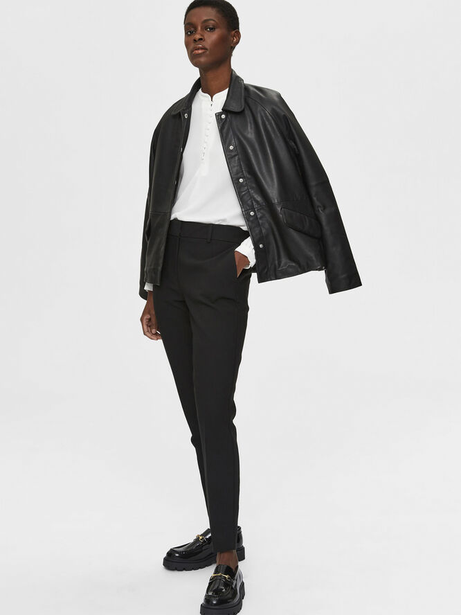 Selected Femme SLFRITA MW SLIM PANT BLACK B NOOS Sort