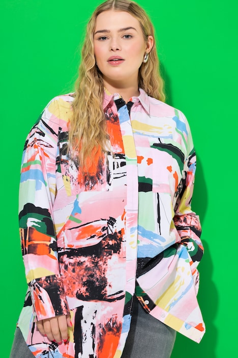 Hemdbluse, oversized, Color Print, Langarm