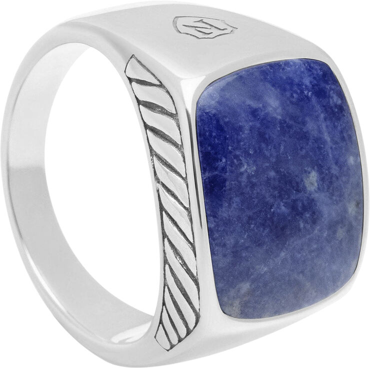 Nialaya Gentlemen's Silver Signet Ring with Blue Dumortierite Silver / blue