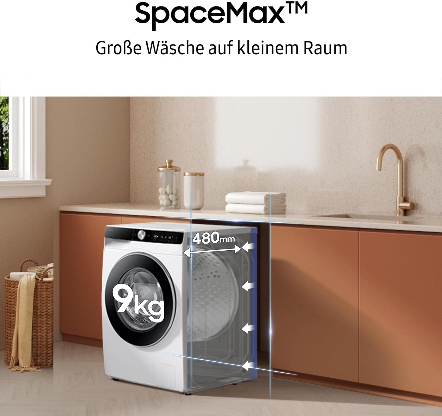 Samsung WW90DG6G94LKU2 Waschmaschine WW6100D SLIM, 9 kg, EEK: A (-10%), Klartext-Display, Dampfprogramm, SmartThings AI Energy Mode, Ecobubble, AI Wash, SuperSpeed 39 Min. Waschprogramm, Weiß