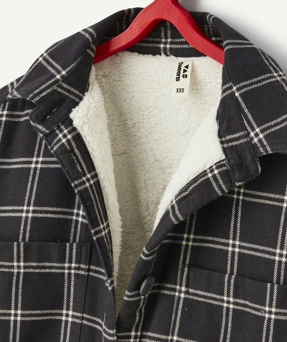 SURCHEMISE À CARREAUX FILLE DOUBLÉE SHERPA GRIS FONCÉ