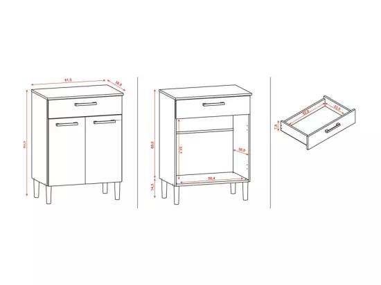 Meuble Micro Onde Blanc 2 Portes 1 Tiroir 1 Niche L 61.5 H 83.5 P 38.8 cm
