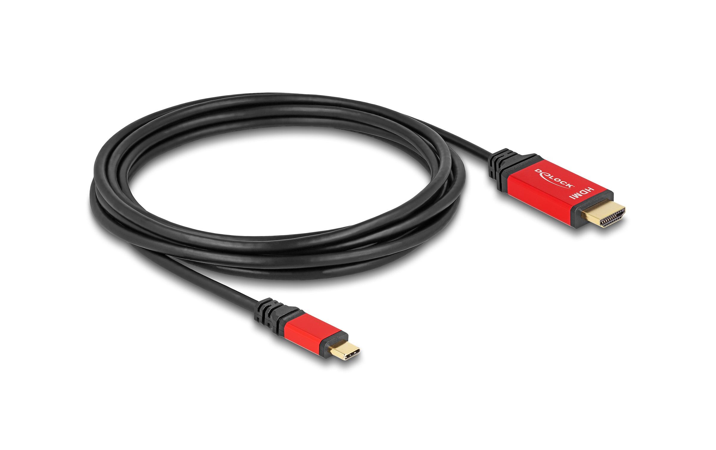 Kabel 8K 60Hz USB Type-C - HDMI, 3 mDelock USB Type-C zu HDMI Kabel (DP Alt Mode) 8K 60 Hz mit HDR Funktion 3 m rot