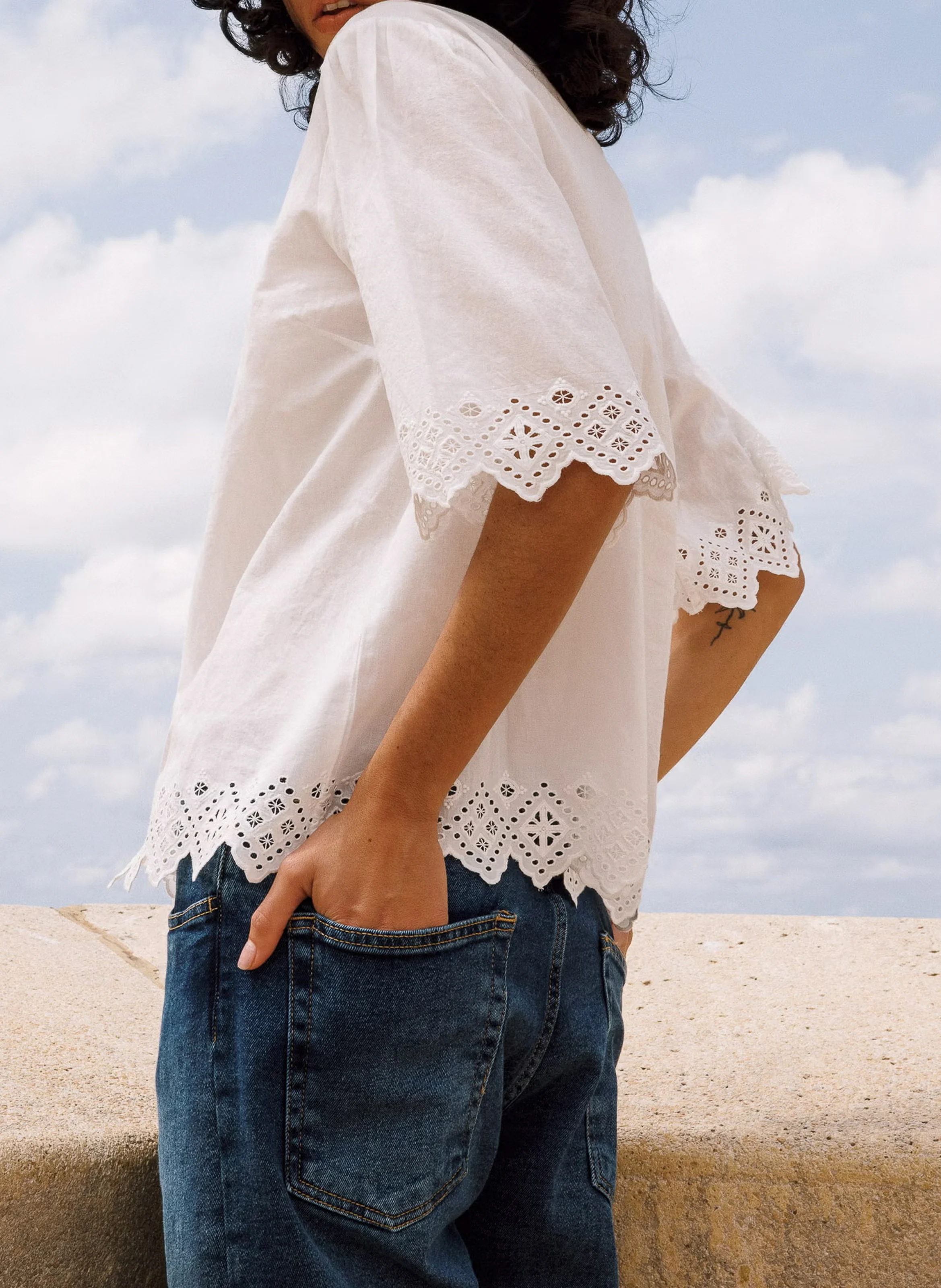 Blouse col V en coton | Blanc