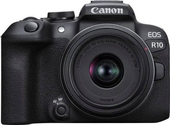 Canon EOS R10 - Digitalkamera - spejlløst - 24.2 MP - APS-C - 4K / 60 fps - 2.5x optisk zoom RF-S 18-45 mm F4.5-6.3 IS STM objektiv - Wi-Fi, Bluetooth - sort