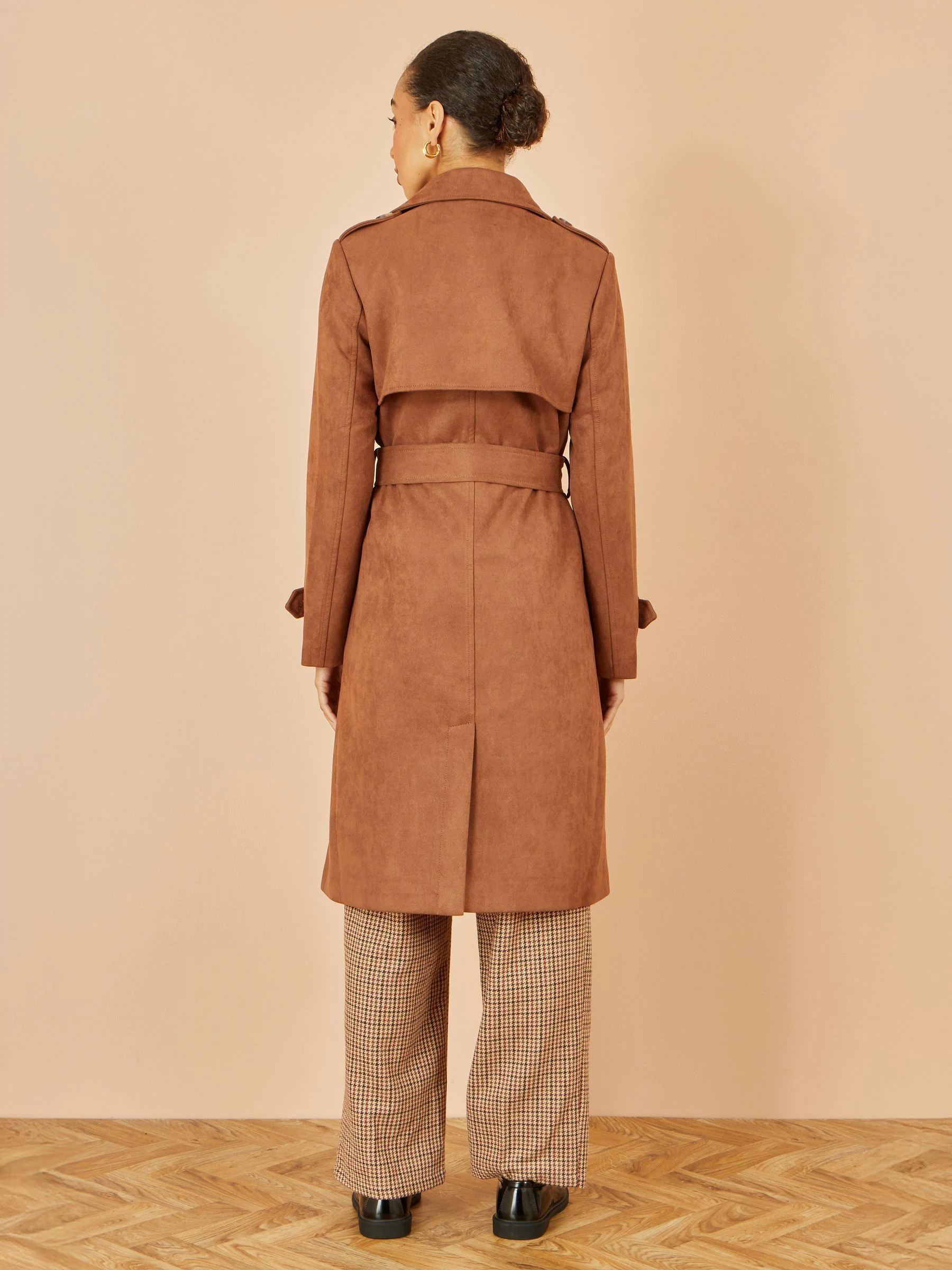 Bruin - Yumi Faux Suede Trench Coat