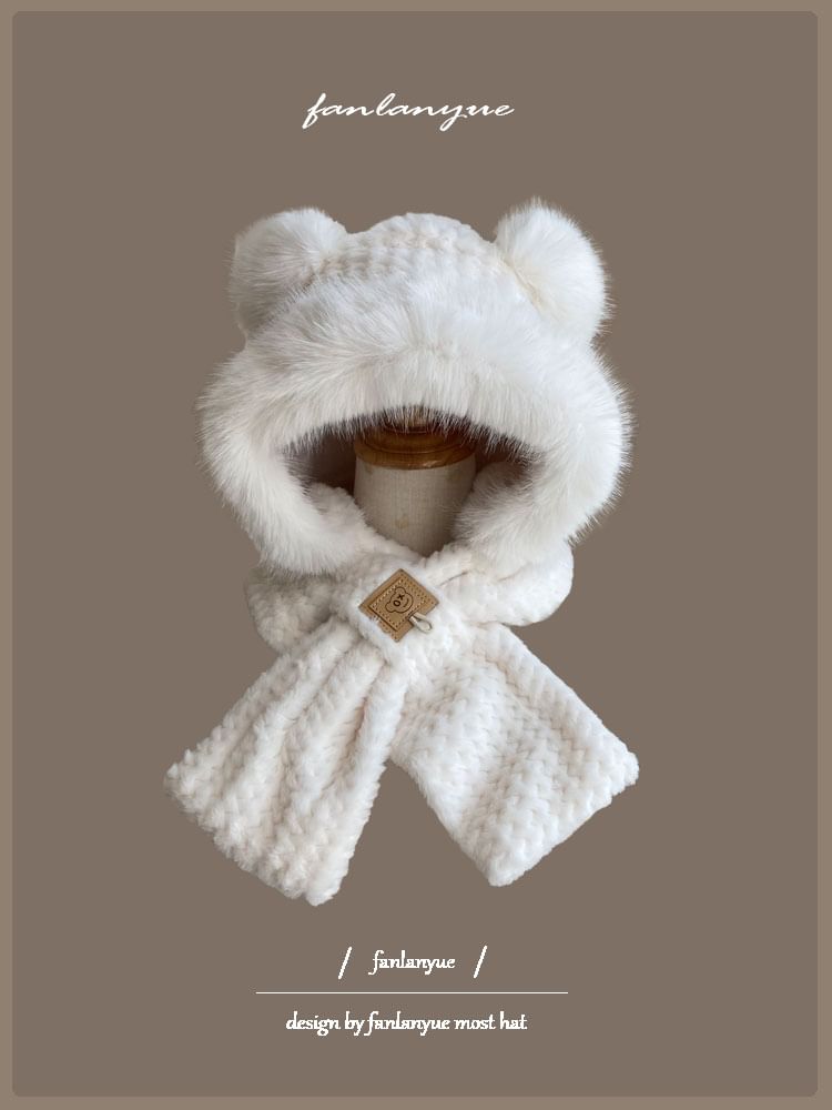 Zaalouk - Bear Ear Fluffy Hooded Scarf