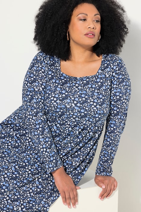 Jerseykleid, A-Linie, Carree-Ausschnitt, Langarm, Taschen