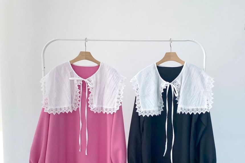 Chubby Girl - Lange mouwen kanten matrozenkraag losse midi-jurk