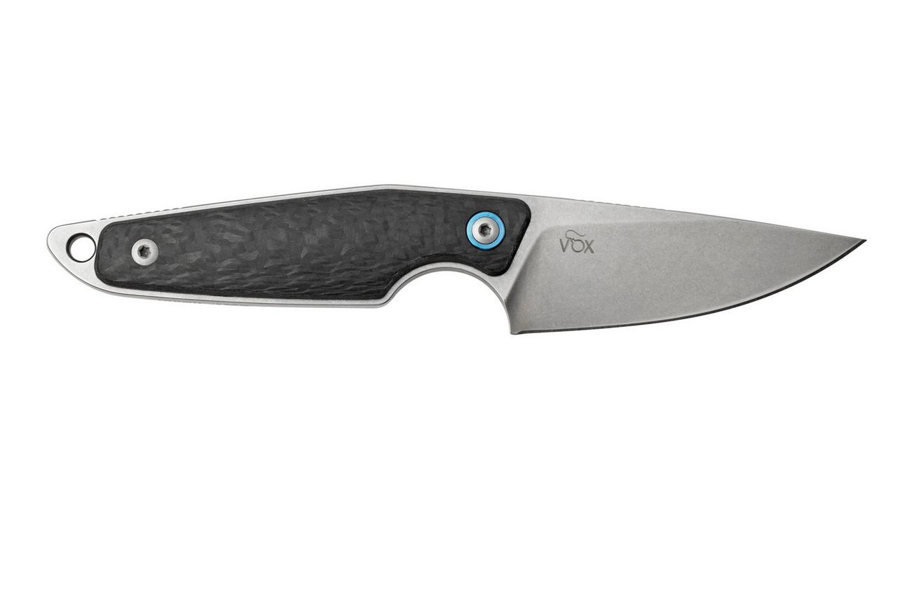 MKM Makro 1 Droppoint, Stonewashed Carbonfiber vaststaand mes, Jesper Voxnaes design