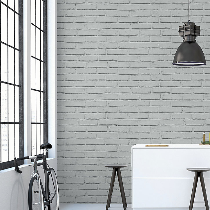 Papier peint imitation brique vinyle sur intissé Luynes GoodHome gris clair