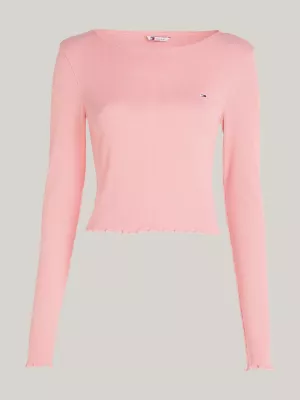 Camiseta cropped de manga comprida com babados