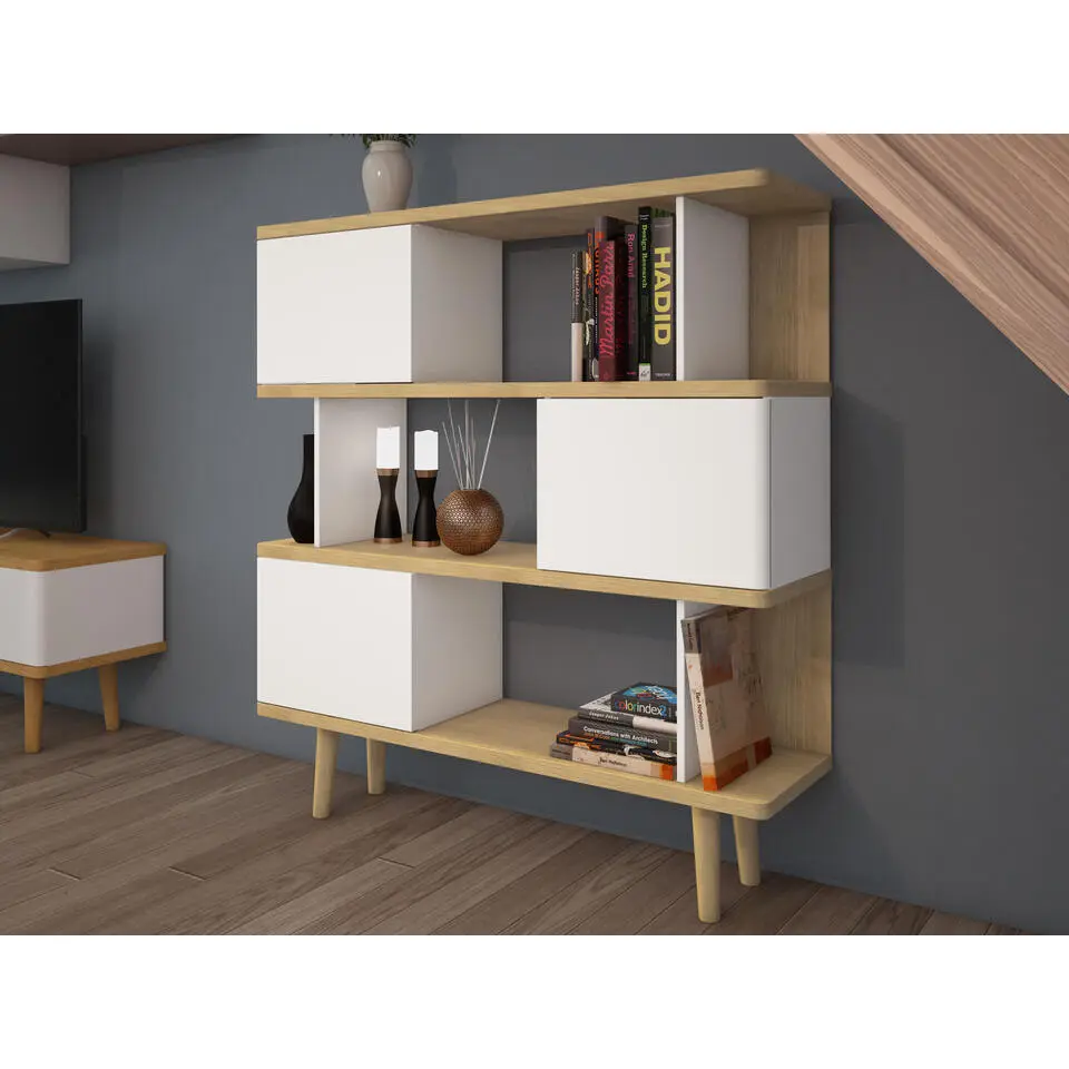 Alandra - Boekenkast met 3 deuren in eikenlook / crème wit