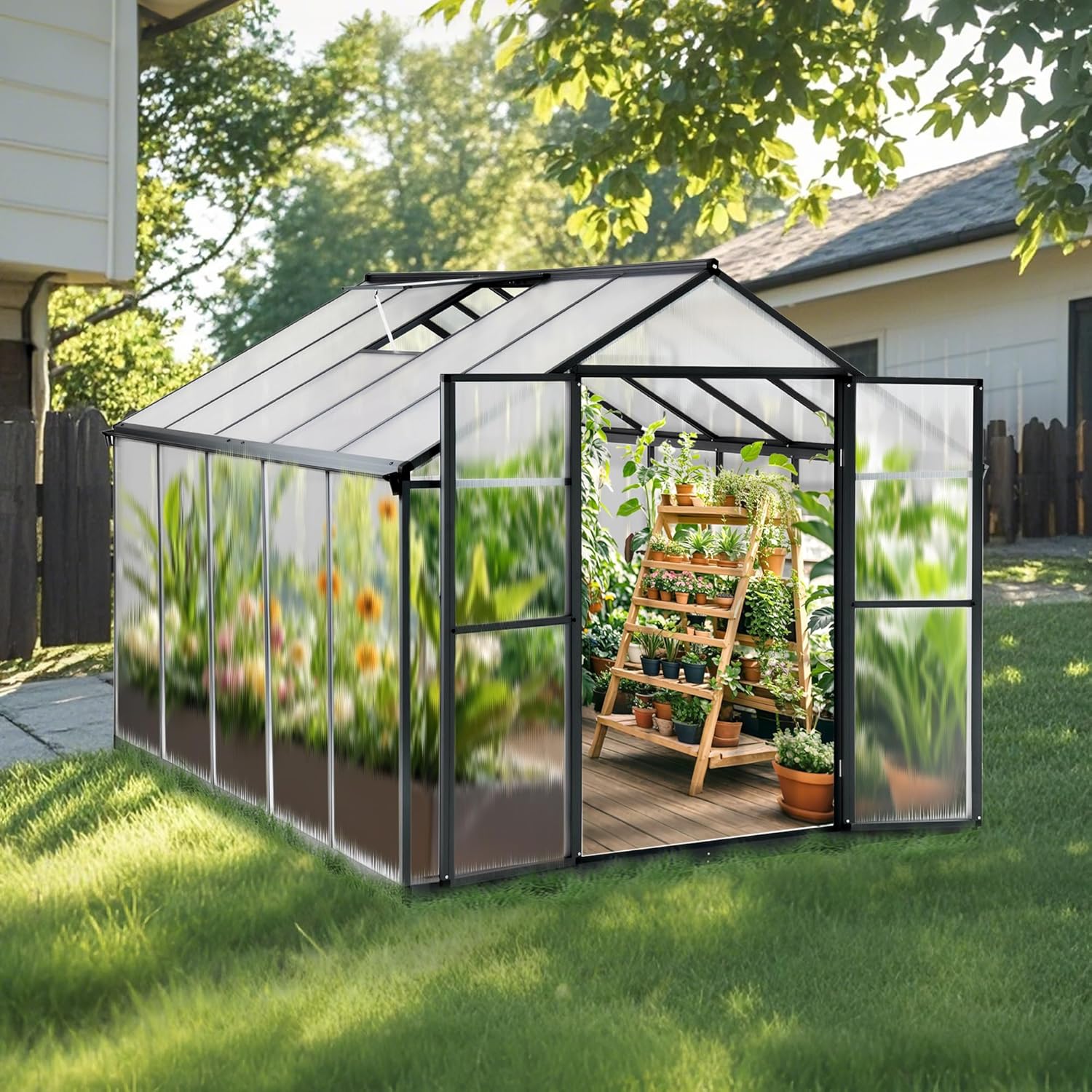 Gewächshaus Aluminium für den Garten |Mit 8 cm dickeres Fundament| 301*238*210 cm | Vielseitig nutzbar als Treibhaus Gartenhaus Winterfest Aufzucht Tomatenhaus Frühbeet und Pflanzenhaus Grau