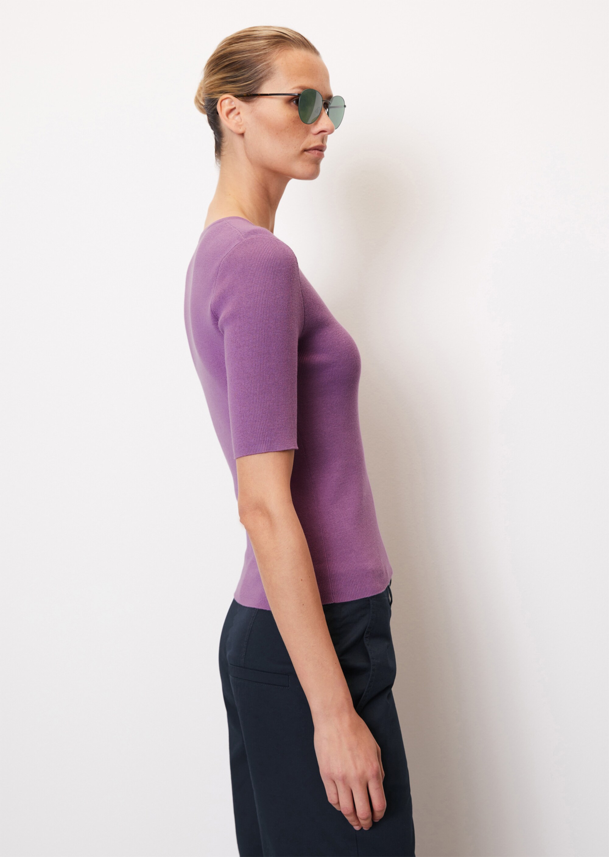 Kurzarm-Strickpullover mit Carré Ausschnitt aus Organic Cotton